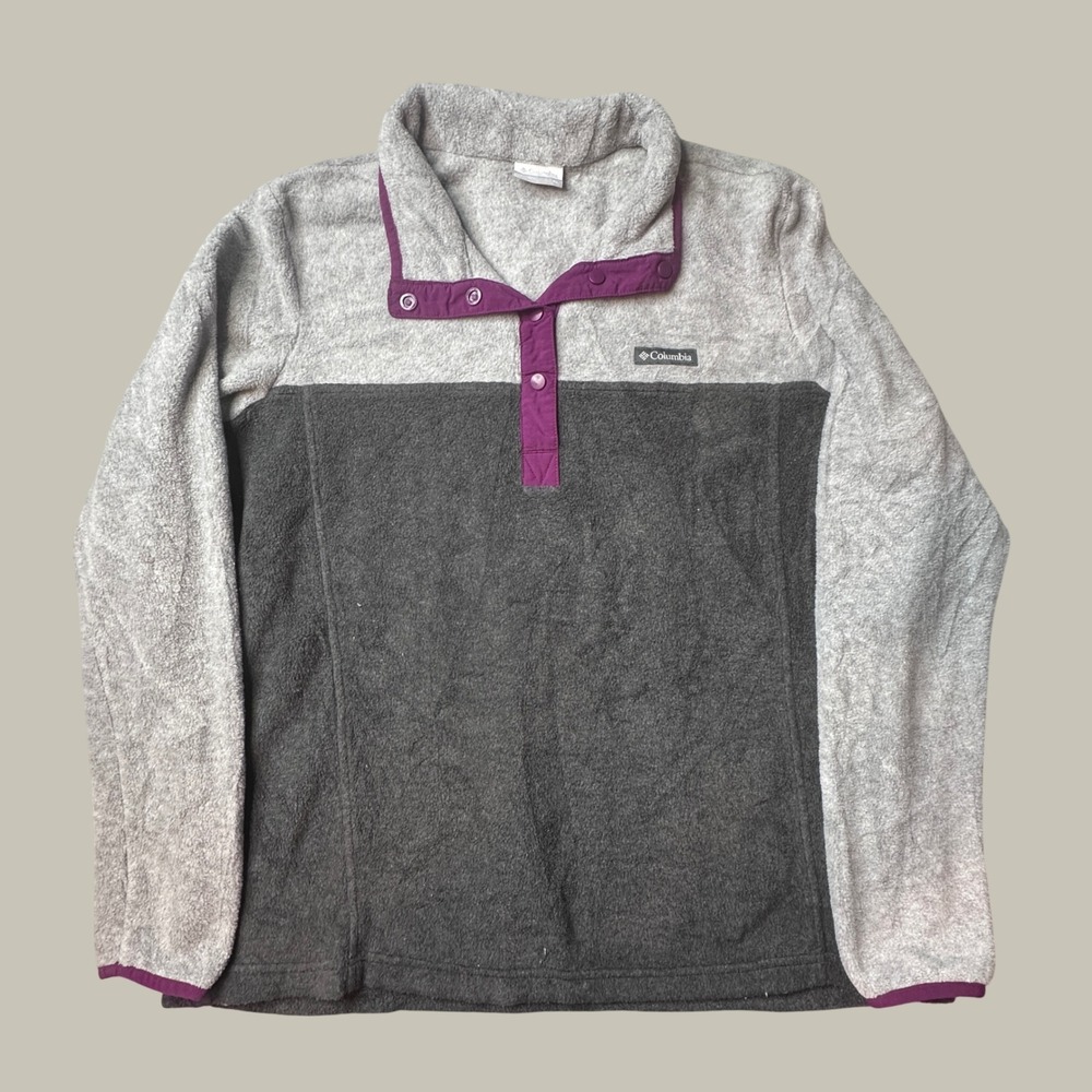Columbia Pullover Womens XL Benton Springs Grey Charcoal Purple Snap Fleece